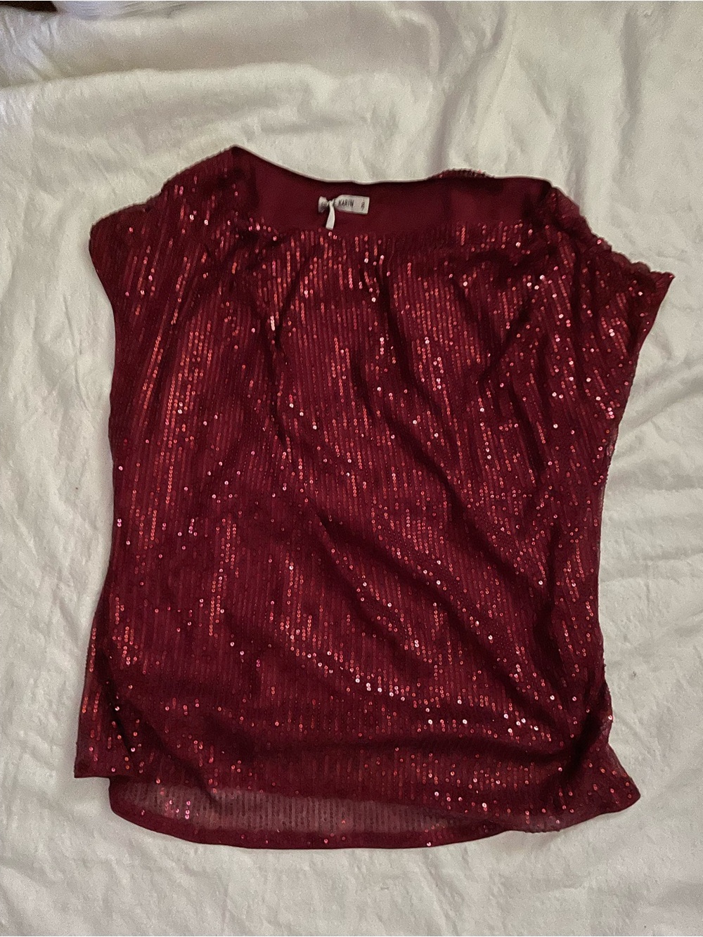 Grace Karin Burgundy Sequin Flutter Sleeve Blouse - Picture 3 of 3